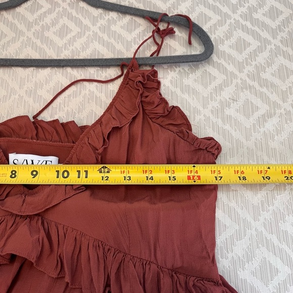 SWF Hannah Maxi Dress Ruffled in Indian Red Rust Color Size Large Rayon - Picture 7 of 8